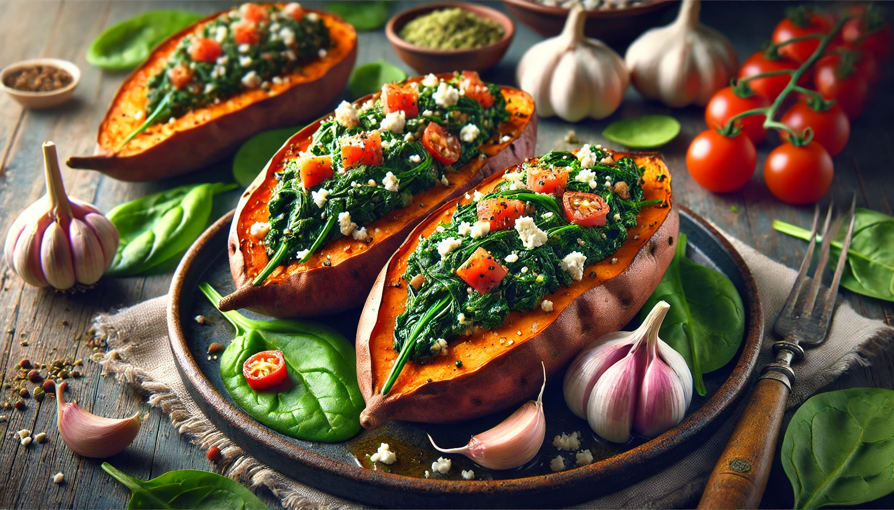 healthymealideas-sweetpotatoes sweet potatoes stuffed with spinach and feta for healthy meal idea on a budget