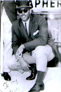 My young dad kneeling down looking dapper
