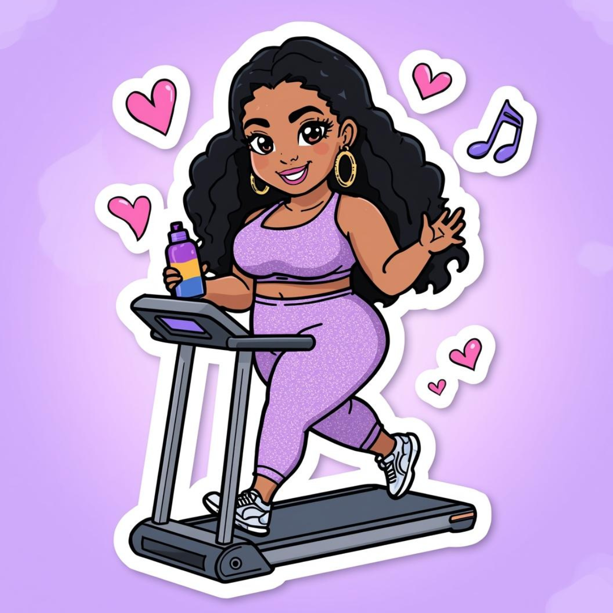 low-impact-cardio-tools-sticker Sticker illustration of a plus-size woman using joint-friendly low-impact cardio tools.