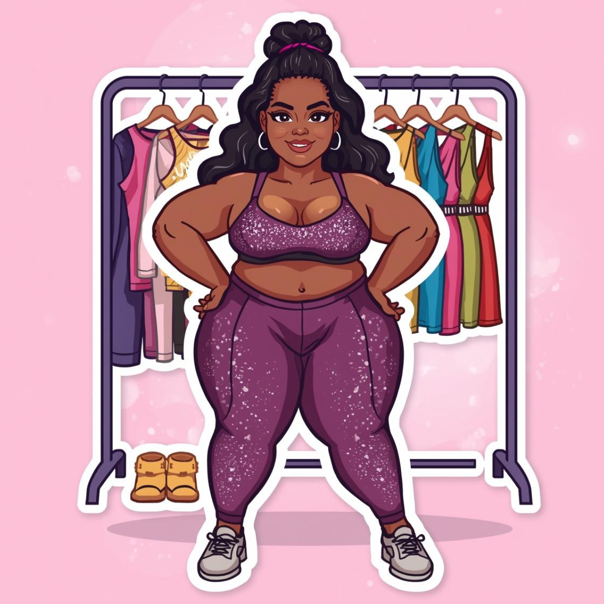 plus-size-athleisure-activewear-sticker Sticker illustration of a plus-size woman wearing trendy athleisure and activewear.
