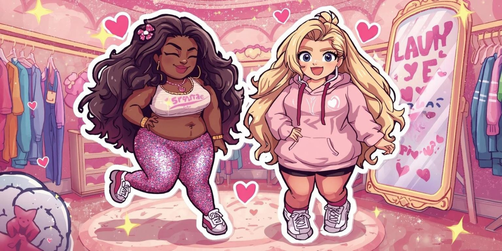 plus size women illustration trying out plus size fitness activewear and athleisurewear