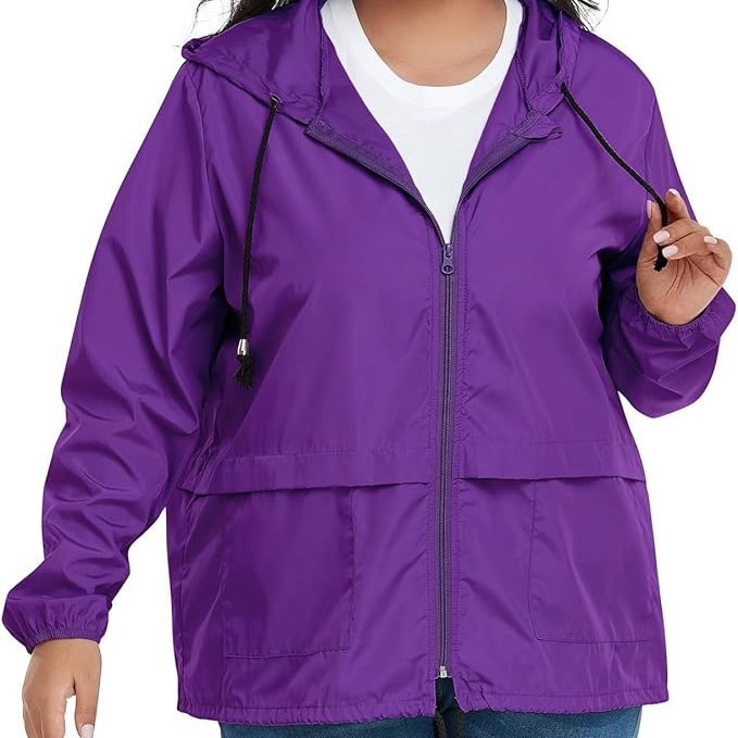 Plus-size lightweight rain-resistant windbreaker for outdoor workouts, errands, and transitional weather