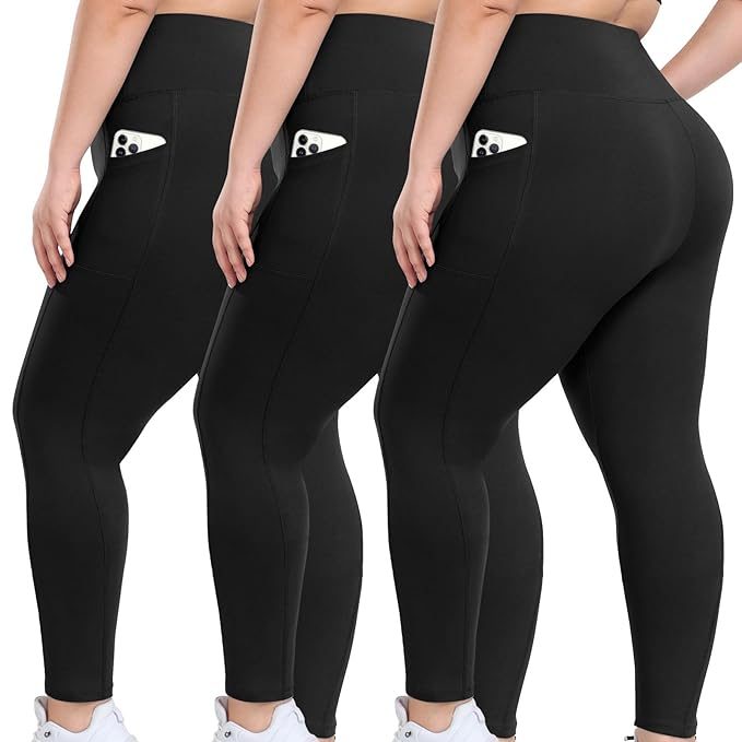 Plus-size long pocket leggings in squat-proof stretch fabric, ideal for workouts and everyday athleisure wear