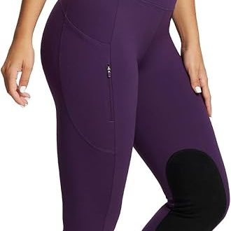 Plus-size stretchy riding pants with knee patches for supportive, flexible movement and durable athleisure style