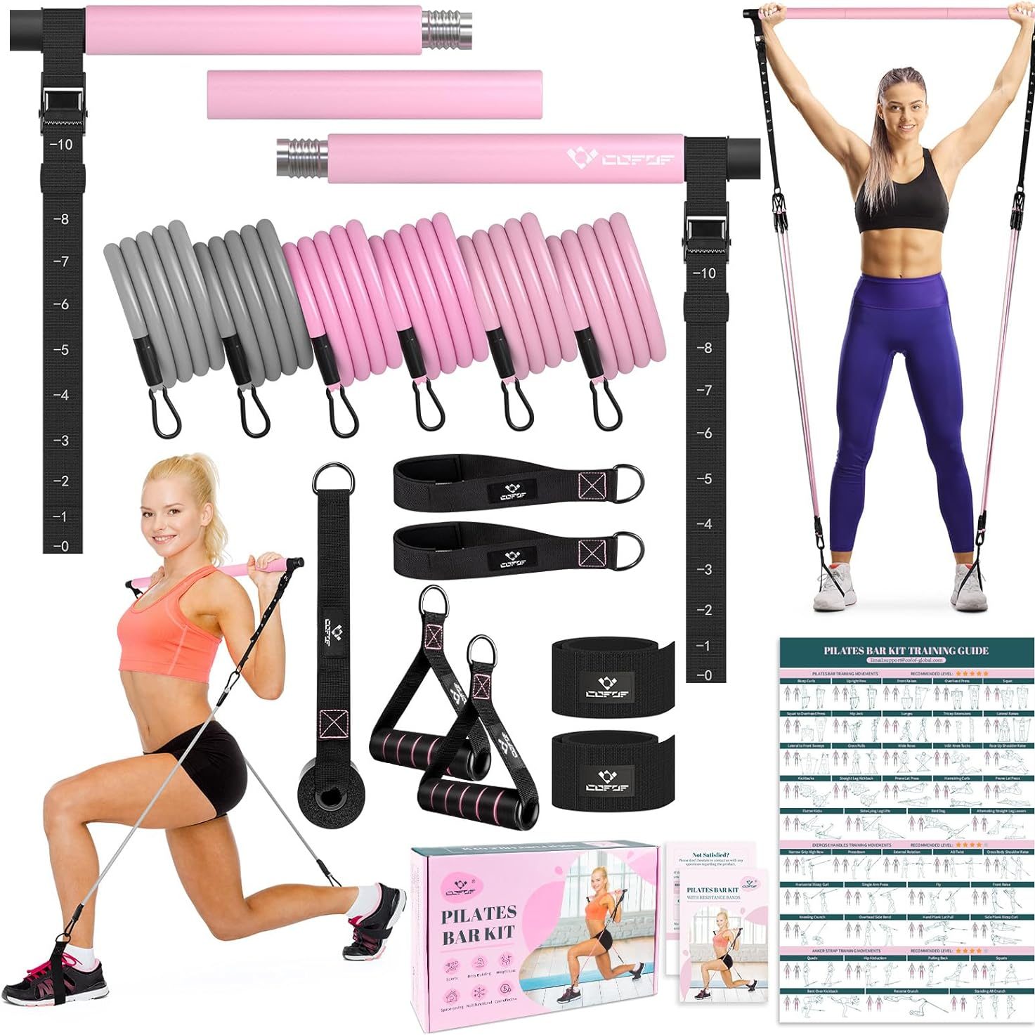 Portable Pilates bar kit with resistance bands designed for small-space home workouts.