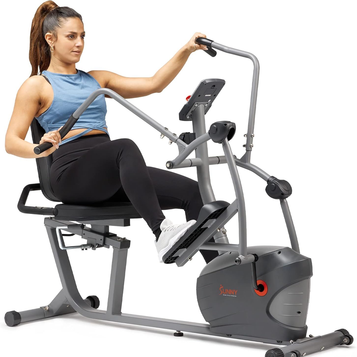 recumbent-crosstrainer Recumbent cross-training machine designed for supported, joint-friendly cardio.