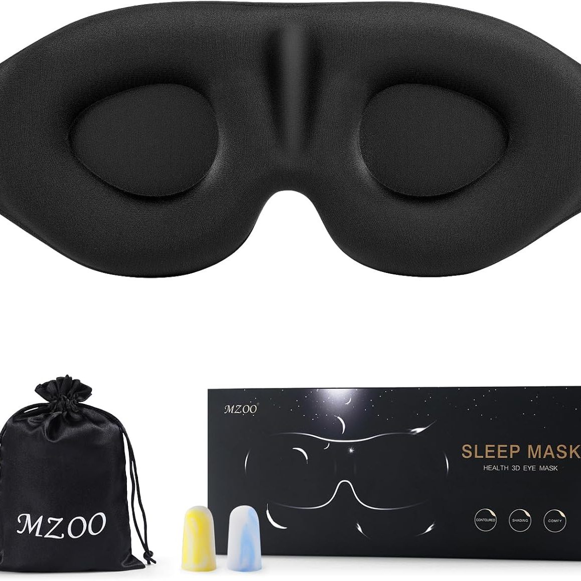 Light-blocking sleep mask designed to improve sleep quality by reducing nighttime brightness and distractions.