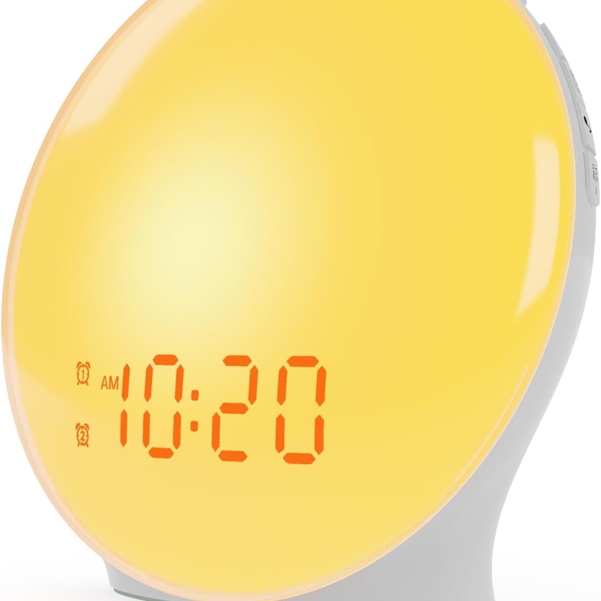 Sunrise wake-light alarm clock designed to support gentle waking and circadian rhythm alignment.