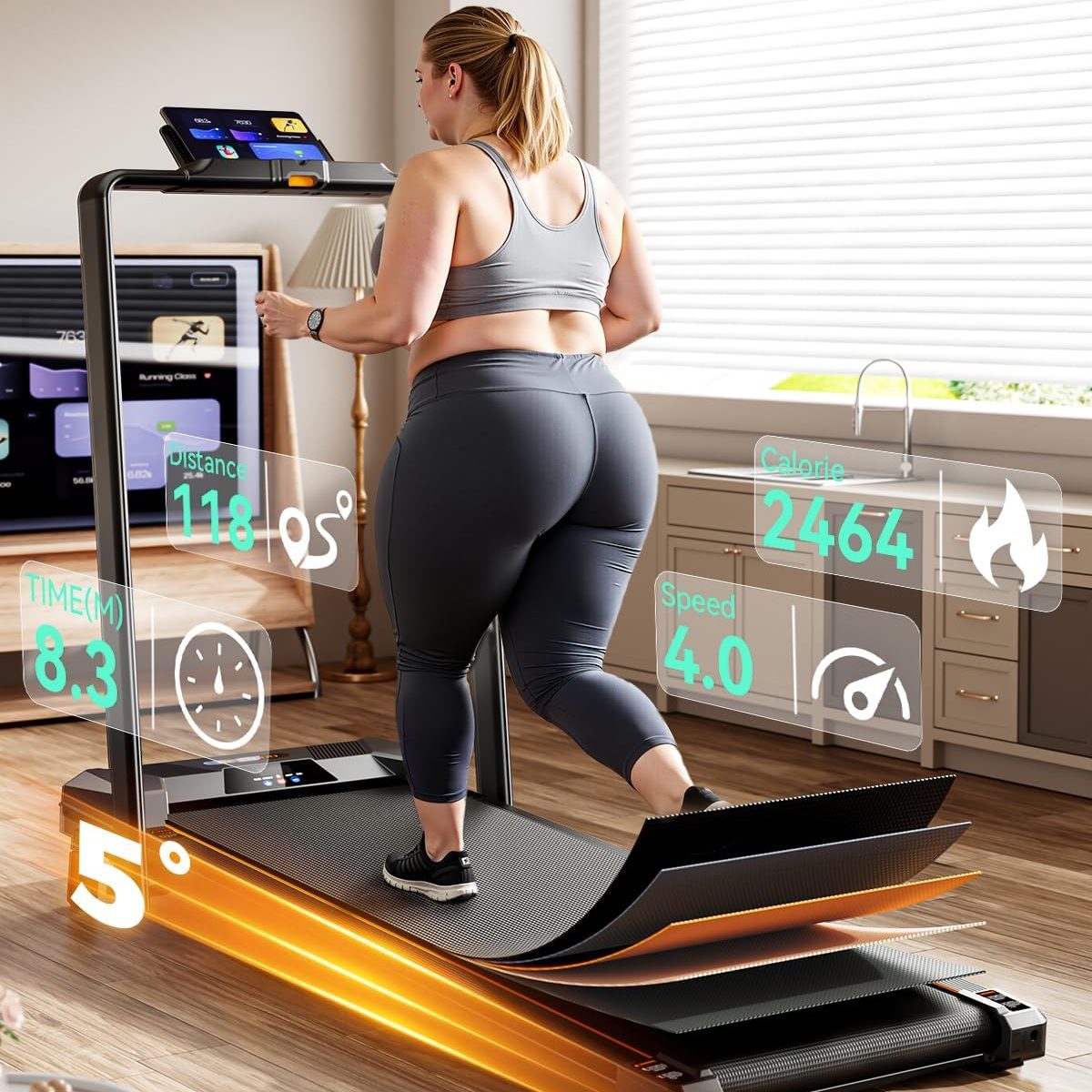 Compact walking pad treadmill with supportive handles for small-space cardio